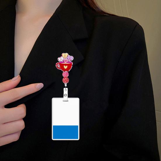 Gör-det-själv Pärlförsedd Märkeshållare Alla hjärtans dag Märkesklämma Justerbar Utfällbar Snodd för Nycklar ID-kort Kreativ Gåva för Par Vänner