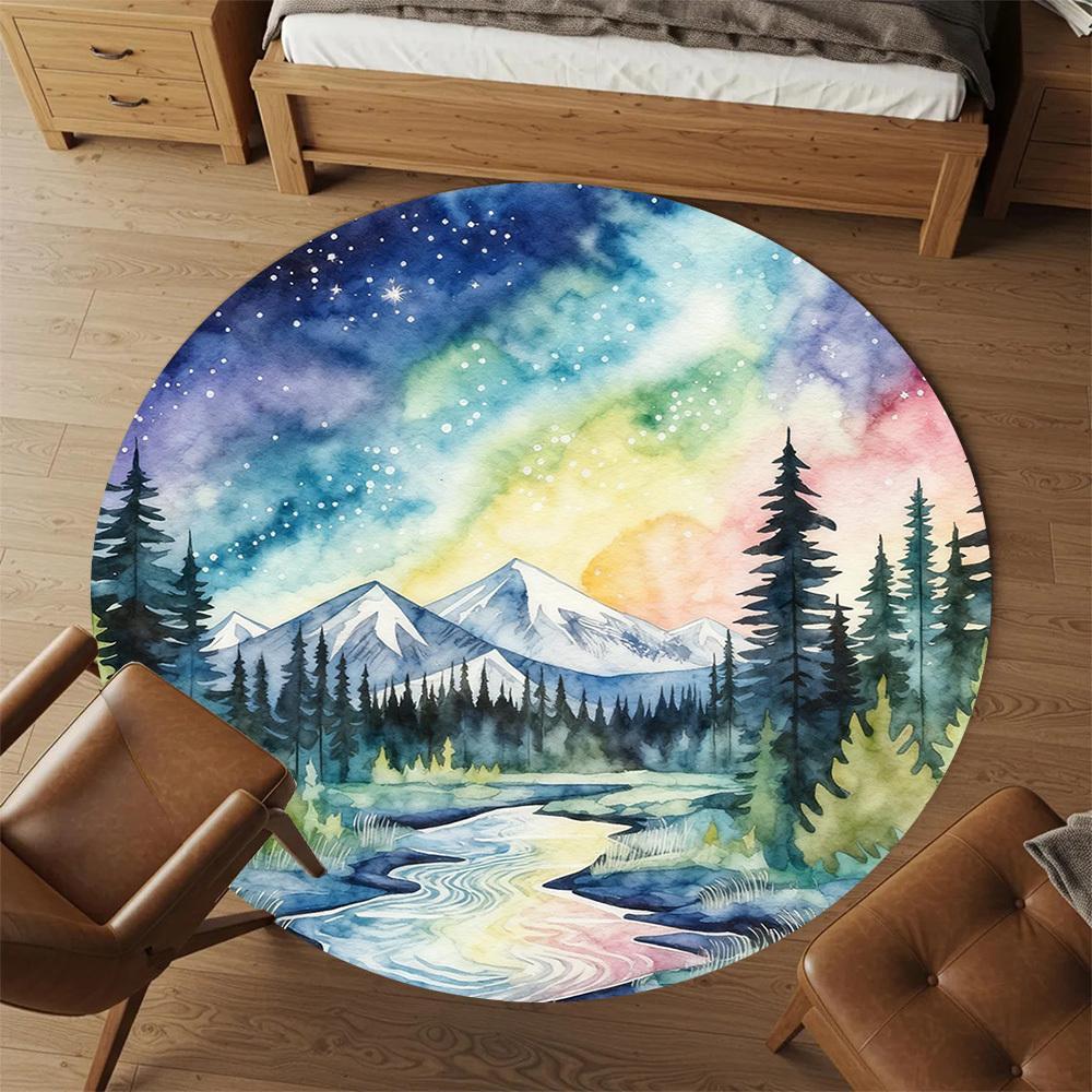1pc mountain river Round Chair mat office Area Rug - Non-Slip, Floor Mat for Office, Bedroom, Ideal home decor gift p0105011