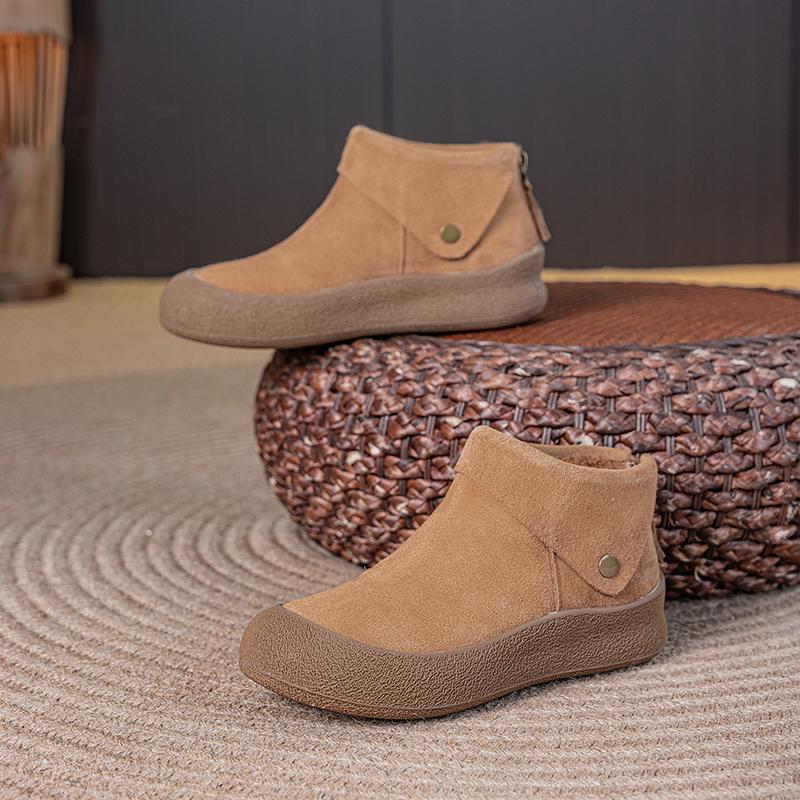 Fashion Women's Ankle Boots Genuine Leather 2025 New Fleece-lined Warm Large Size Non-slip Women's Snow Boots.