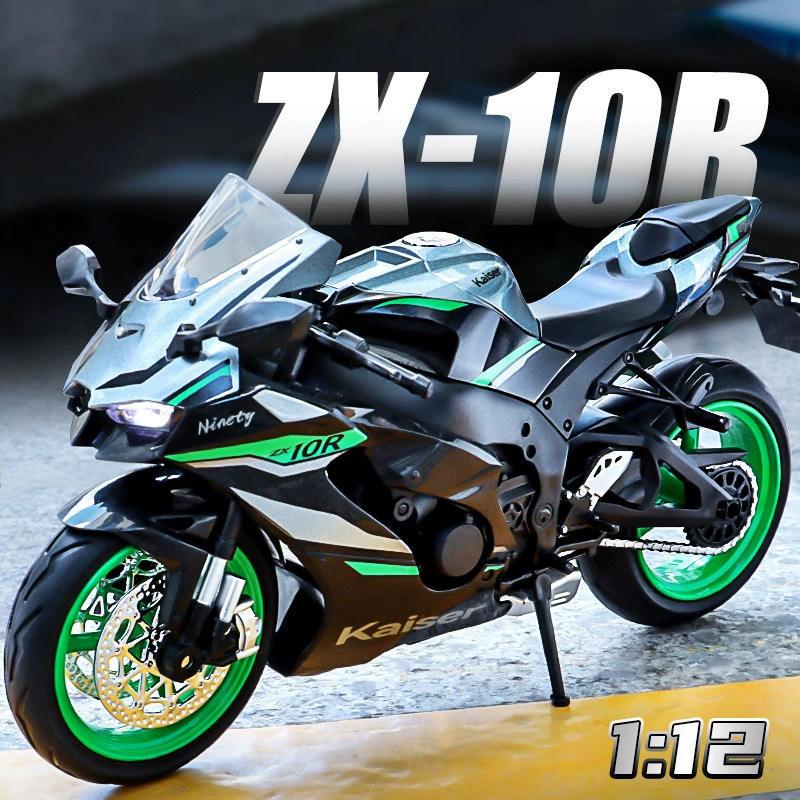1/12 ZX-10R Locomotive Model Metal Die-cast Sound-Light Shock Absorbing Belt Display Base Ornament Halloween Toys