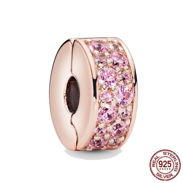 Clip 925 Sterling Silver CZ Zircon Love Heart Star Line Clip Charm Beads Stopper Fit Fashion Style Bracelet Silver 925 Jewelr