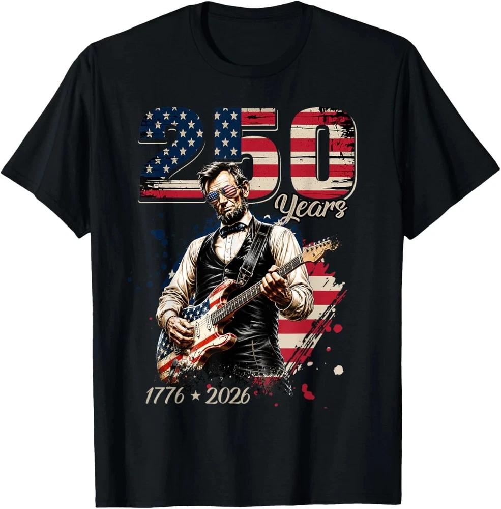 Abraham Lincoln Playing Guitar 4th July 250th Anniversary TShirt S