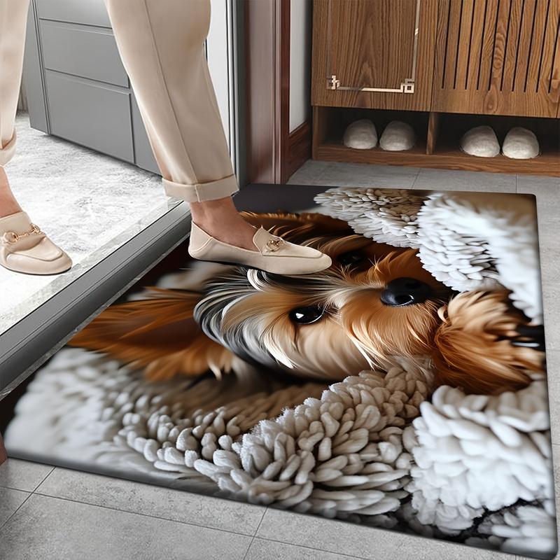 2D Flan Yorkshire Terrier Puppy Flannel Area Rug Non Slip Pet Lover Carpet for Living Room Bedroom Sofa Floor Decor