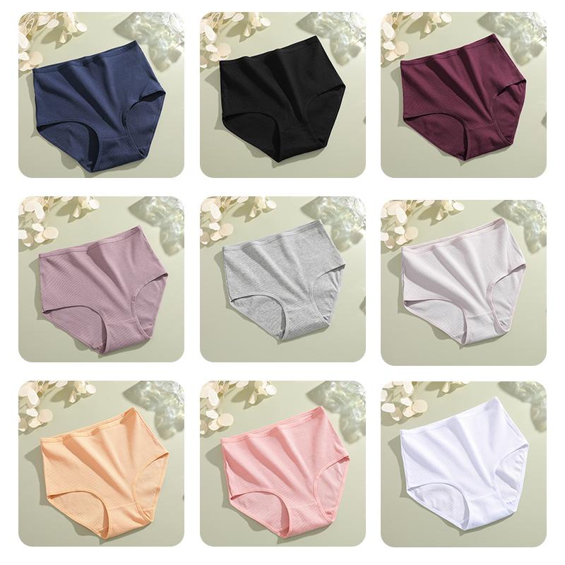 3Pcs Women Cotton High Waist Underwear Breathable Striped Panties Female Plus Size Solid Color Briefs Comfortable Lingerie S-XXL