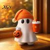 Milchtee Geist Geschenk Halloween Figur, Niedliche Lese Statue, Ornament mit Harz Sammlerstück Kürbis Eimer, Skelett Welpe Tischdeko