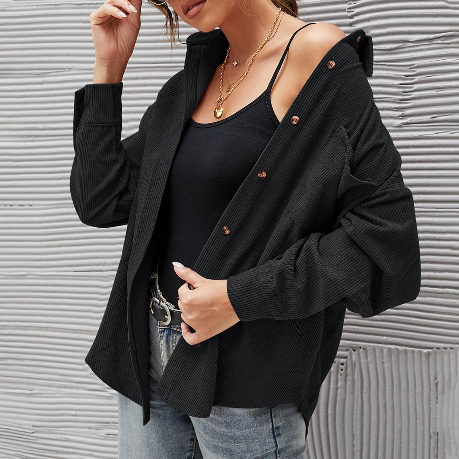 

Women s Fashion Jacket Oversize Loose Casual Corduroy Shirt Women XL чорний
