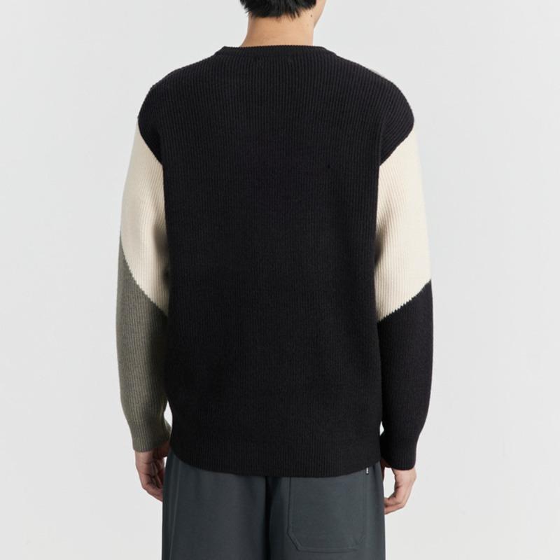 High-end Contrasting Color Splicing Crew Neck Sweater for Men In Autumn and Winter Slightly Loose Lazy Style Sweater Thick Sweater