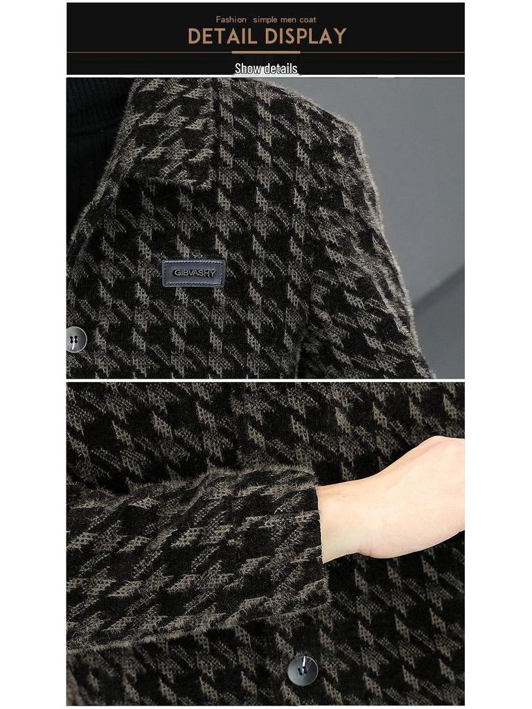2025 Autumn/Winter Men's Trendy Fleece-Lined Plaid Wool Jacket