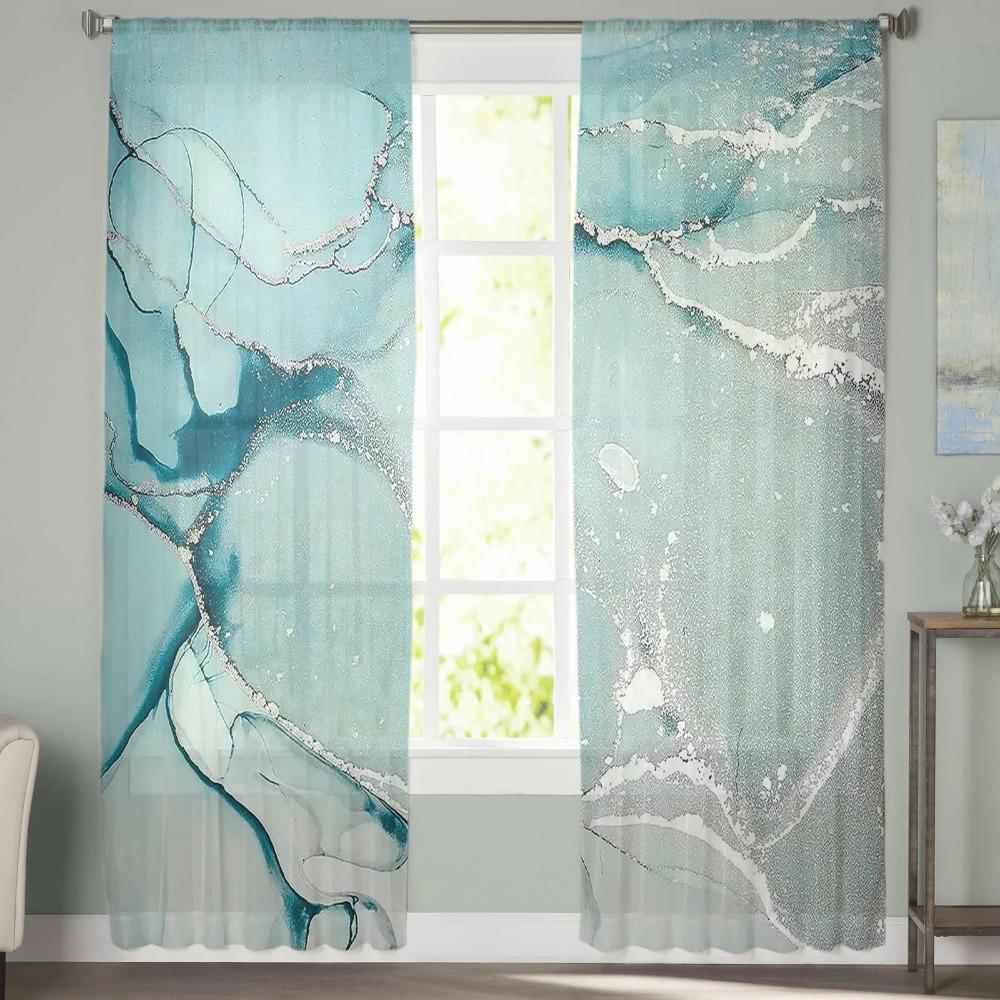 Marble Texture Tulle Curtains for Living Room Bedroom Kitchen Decoration Transparent Chiffon Sheer Voile Window Curtain
