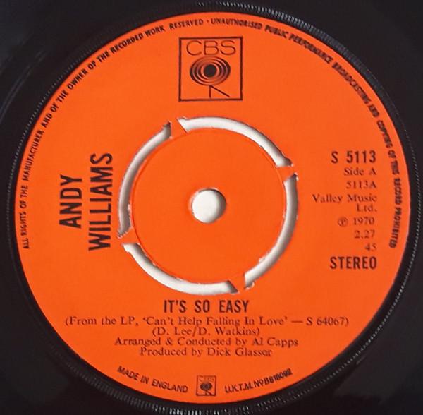 

7inch Record ANDY WILLIAMS - It s So Easy S5113 CBS 1970 UK Jazz Used