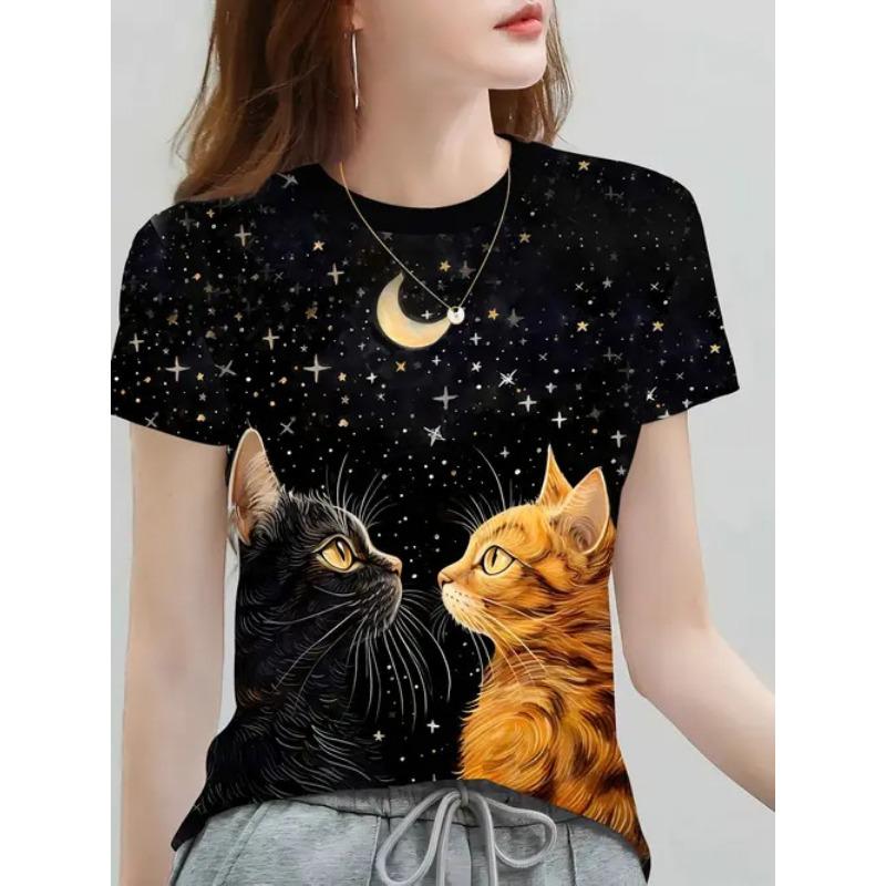Summer Round Neck 3D Animal Print Top Fashionable Casual Short Sleeved Women's T-shirts