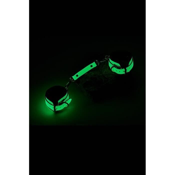 Menottes - Chic - Vert Phosphorescent - Simili Cuir - Détails Dorés - Réglables