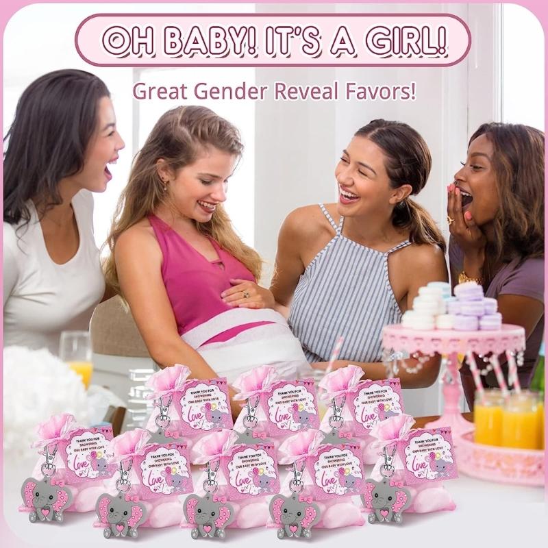 30Pcs Baby Shower Party Theme Keyring Elephant Shape Keychain Set Accessory