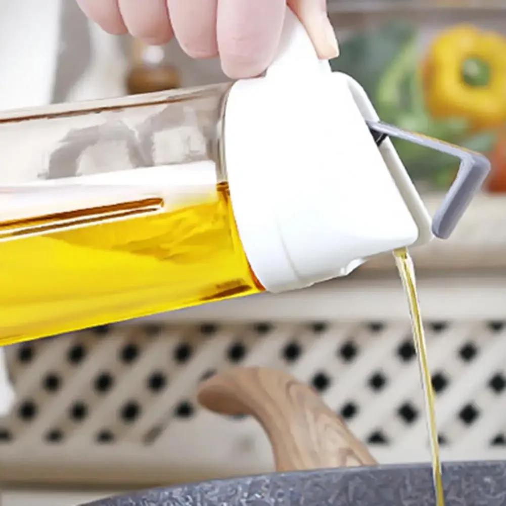 Leakproof Glass Oil Bottle Can Automatic Opening Seasoning Dispenser with Handle