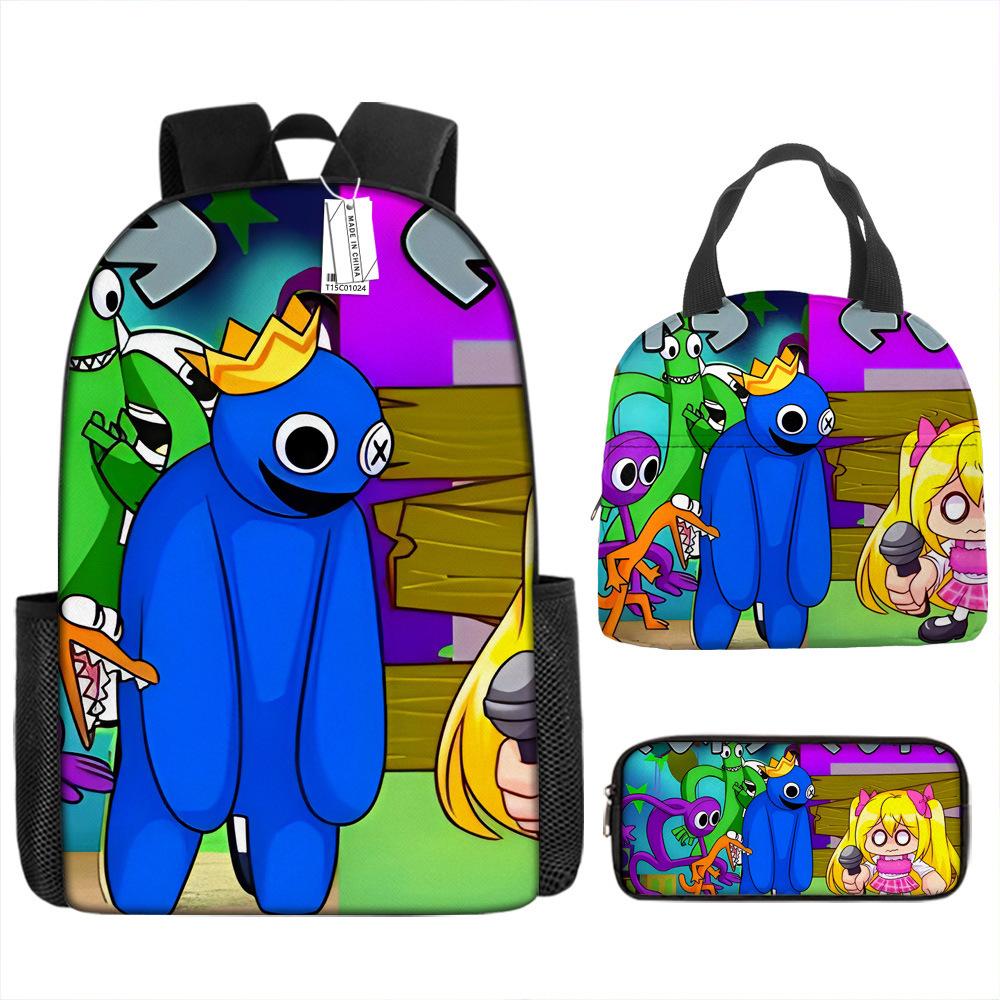 Rainbow Friends School Bag Rainbow Friends Backpack Three-piece Set for Elementary School Students Large Capacity Cartoon Computer Bag