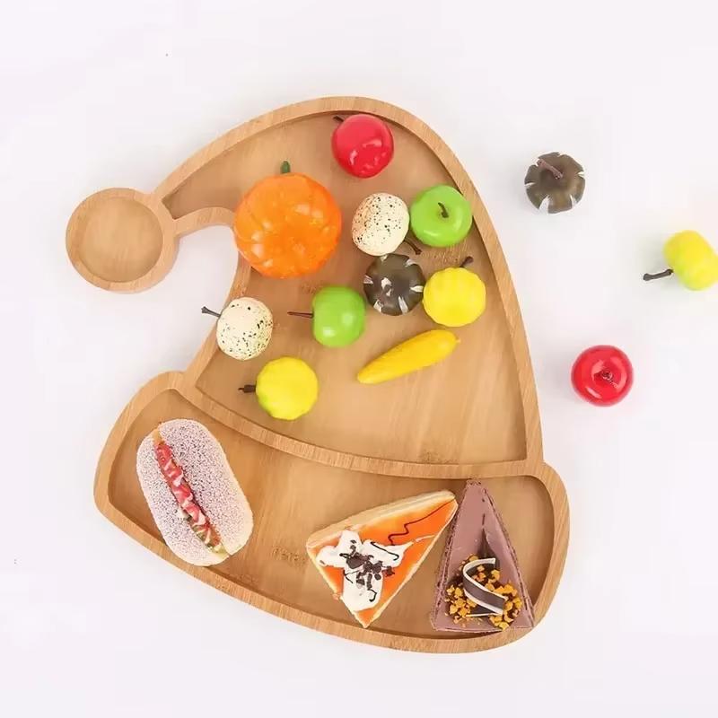 Simple Wooden Tray, Creative Cartoon Christmas Tree Plate, Creative Cartoon Elk Plate