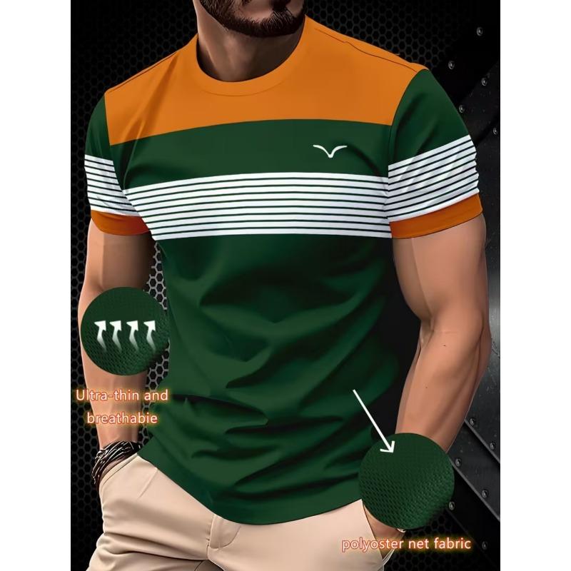 Men T-Shirt Fashion Simple Striped Printed Street Harajuku Short Sleeve Oversized Tops Summer Daily Versatile Men's Clothing