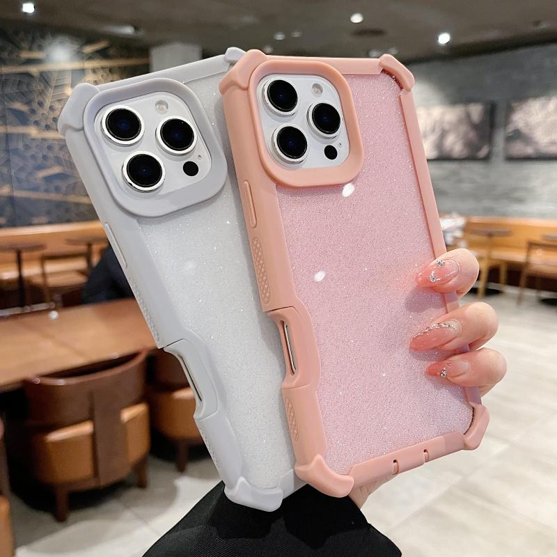 Luxury Space Shell Transparent Glitter Bling Phone Cases For iPhone 16 15 14 Plus 13 12 Pro Max 11 Shockproof Airbag Hrad Cover