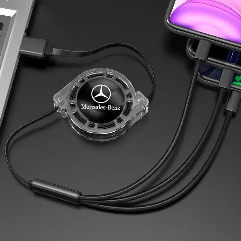GLC GLB Fast Charging Cable Car 3 In 1 USB Cable Type C Micro USB for Mercedes Benz New B/C/E Class A Class C200L GLC GLK New C