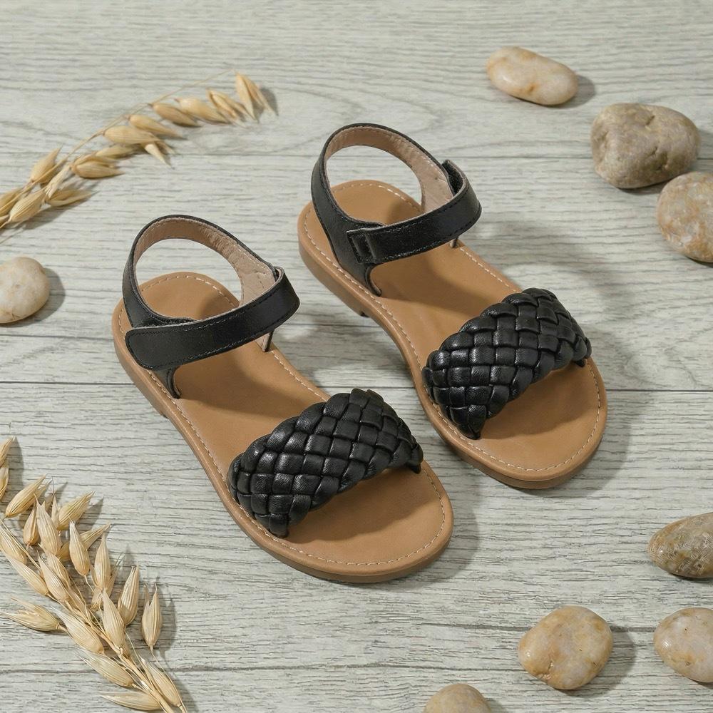 Toddler Girls  Multicolor Woven Sandals - Open-Toe, Soft Sole, Non-Slip, One-Strap with Velcro 28