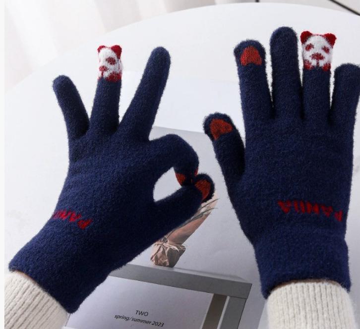 Women's Winter Touchscreen Wool Gloves - Thick Velvet, Warm & Cute Cycling Five-Finger Cold-Proof Design