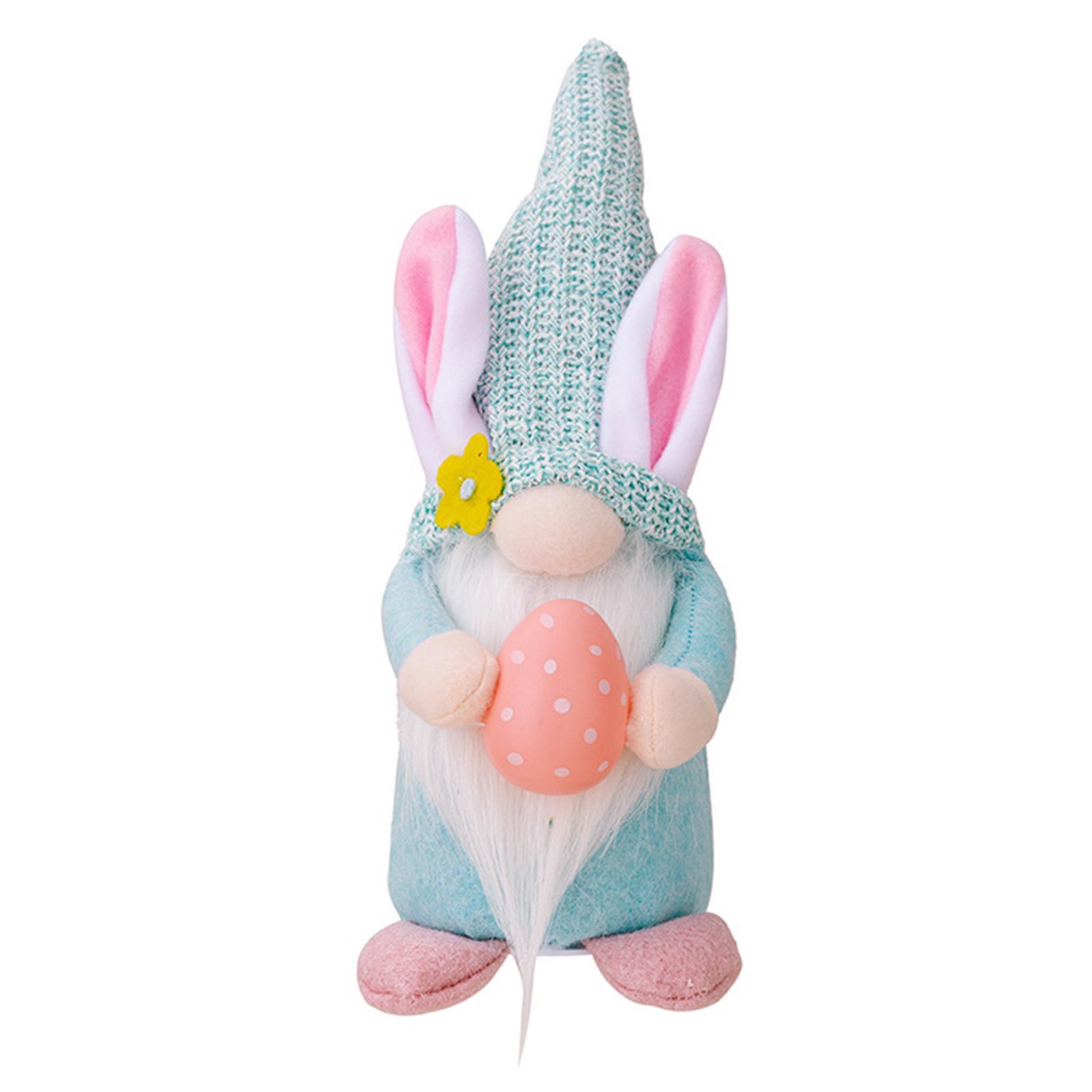 

32cm Gnome Easter Faceless Doll Multi-Purpose Light-Up Rabbit Ears Dwarf Figurine Spring Bunny Hanging Decoration for Home Decor синій