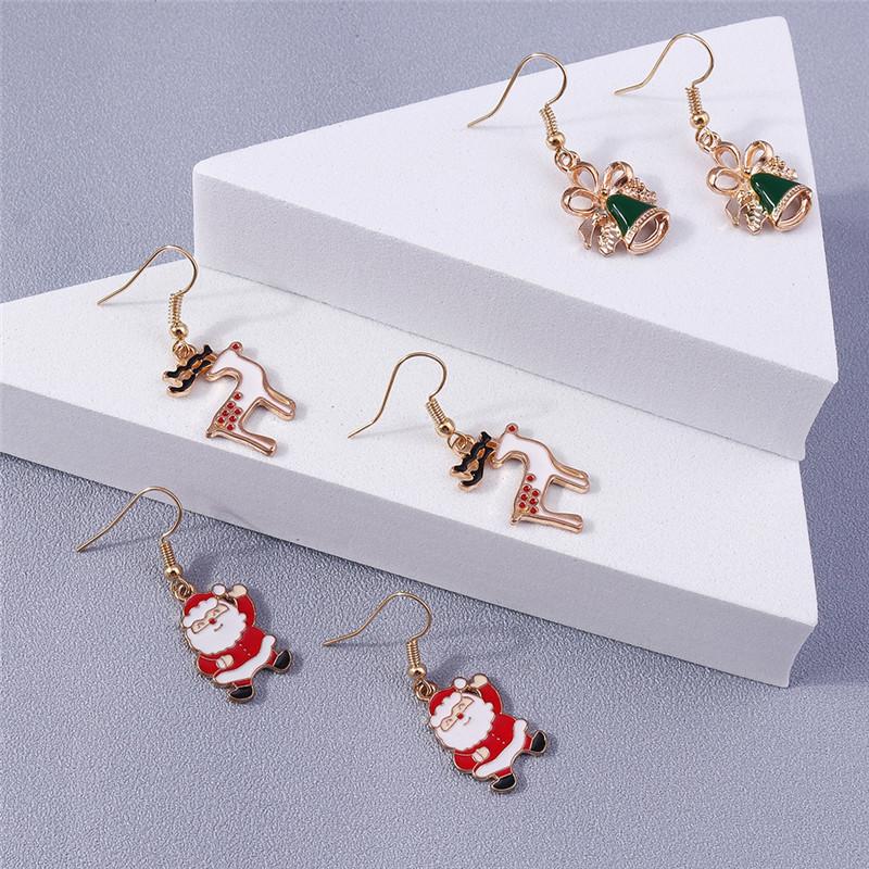 3 pairs/Set Christmas Santa Claus Earrings Bells Elk Dangle Earrings for Women Girls X'mas New Year Jewelry Gifts