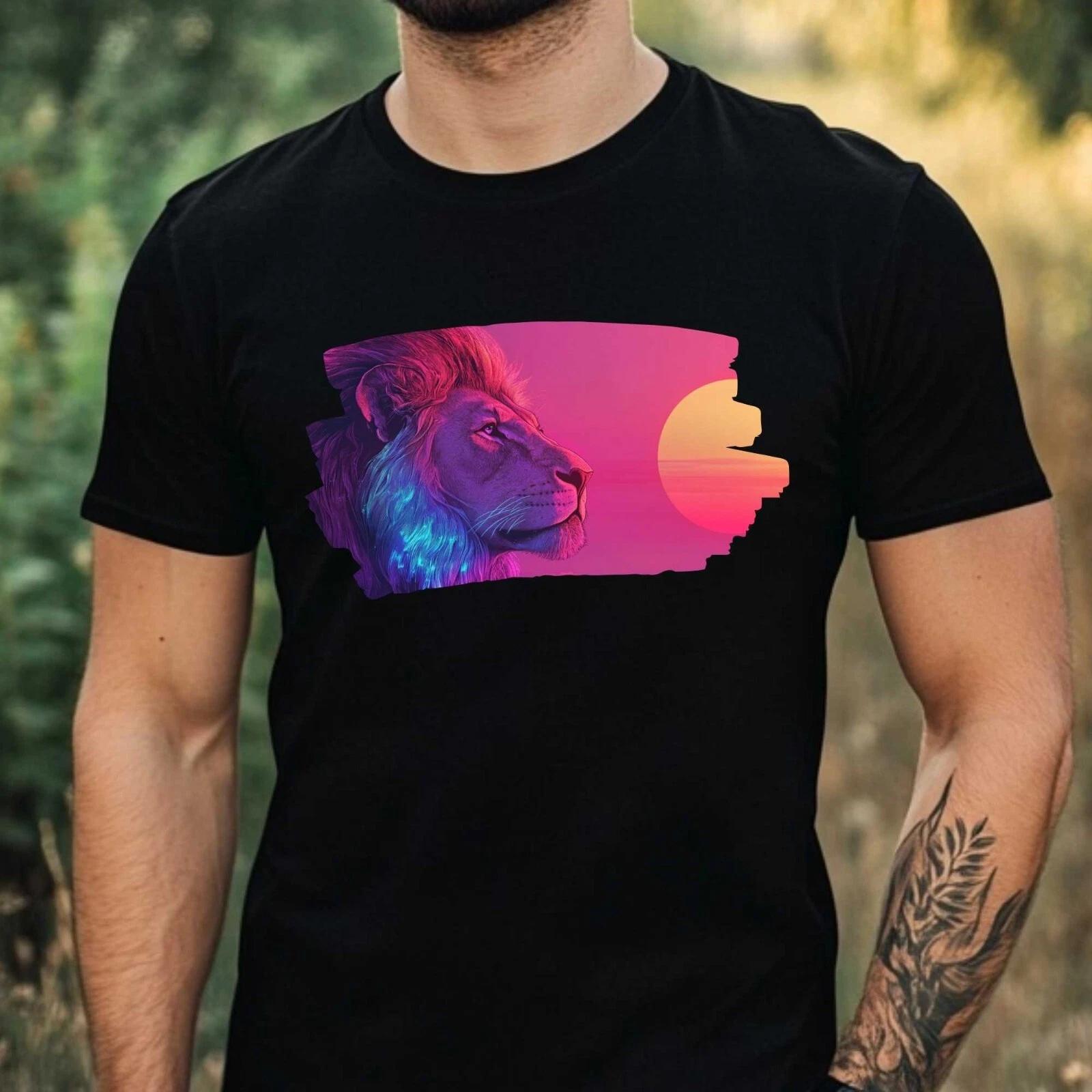 T-Shirt Herren Vaporwave Löwe Motiv Baumwolle Größe XS bis 5XL M