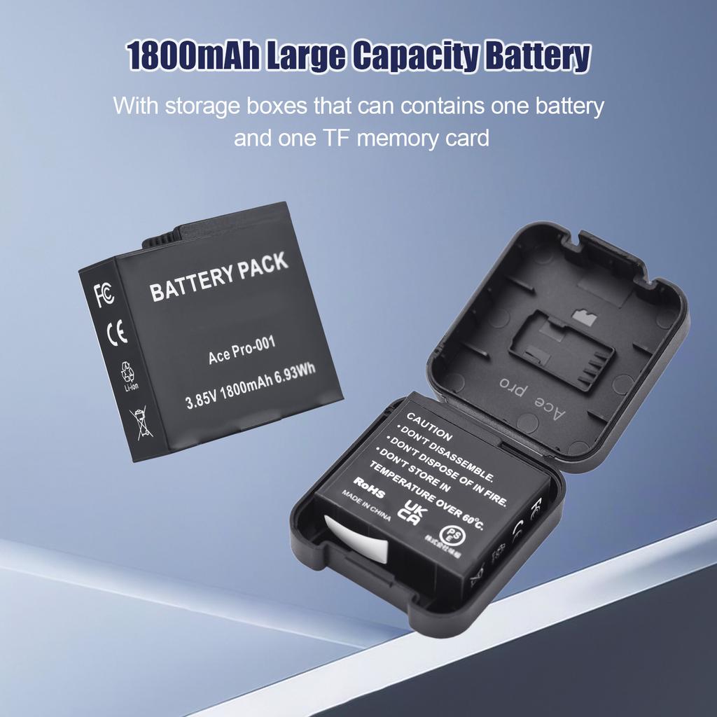 Sports Camera Battery & Charger Kit Including Three Slot Battery Charger + 3pcs 1800mAh Batteries + 3 Battery