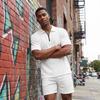 Men's Textured Knit Half Zip Polo Shirt And Shorts Two Piece Set