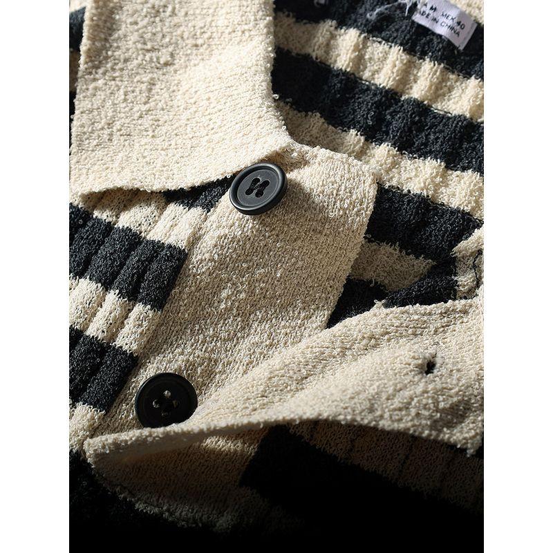 American Knitting Stripes Polo Shirt Men's Short-Sleeved Summer Shirt Loose Clothes Export Menswear T-shirt Collar T-shirt