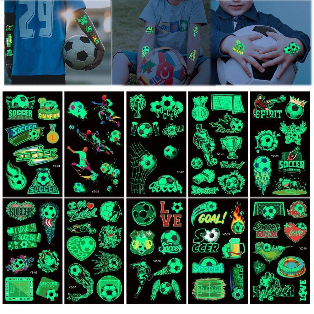 10Pcs/set Glowing Luminous Tattoo Sticker Soccer Cartoon Soccer Tattoo  Face Wrist