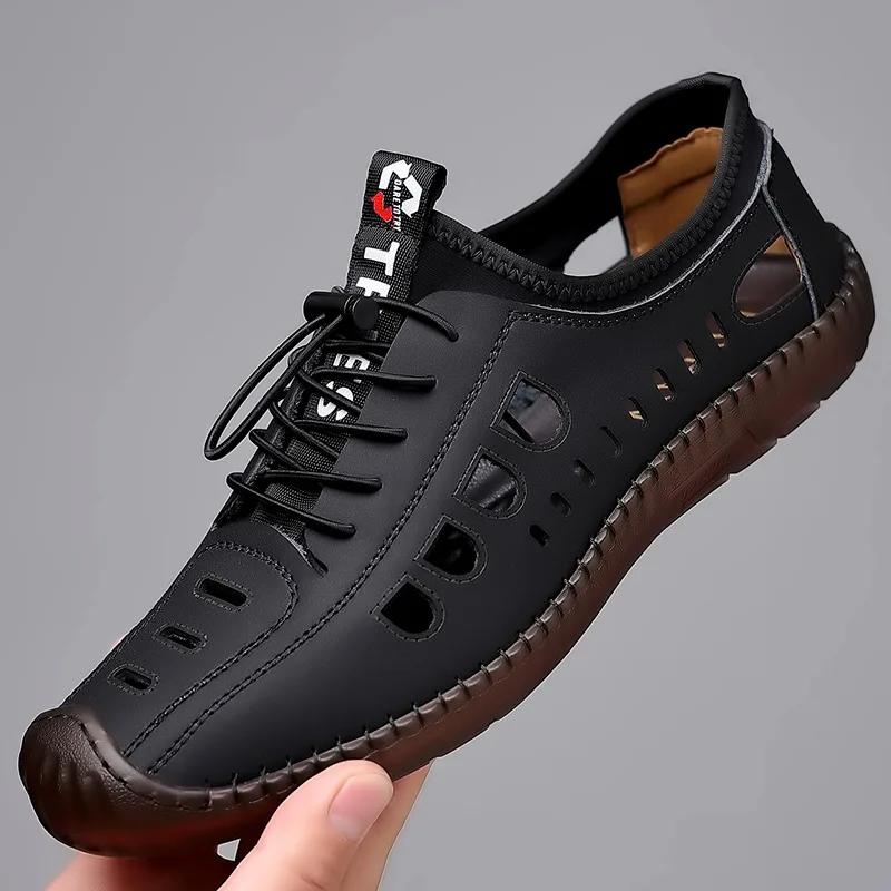 2024 Summer Men Sandal Hollow Casual Sneakers Male Outdoor Non-slip Beach Sandals Slip-On Casual Shoes for Man Soft Flat Shoes