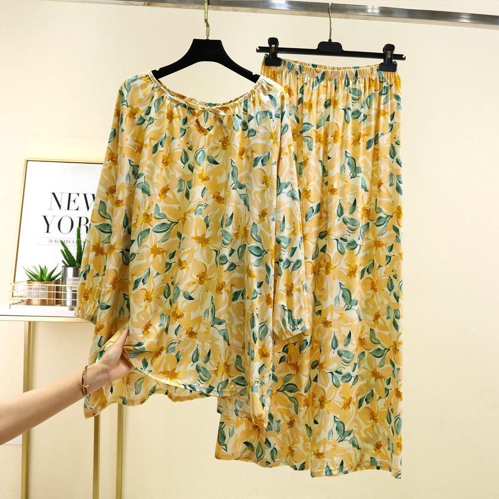 Letnia odzież domowa w kwiaty 2025: Luźne, swobodne spodnie do spania w stylu retro i top w dużym rozmiarze