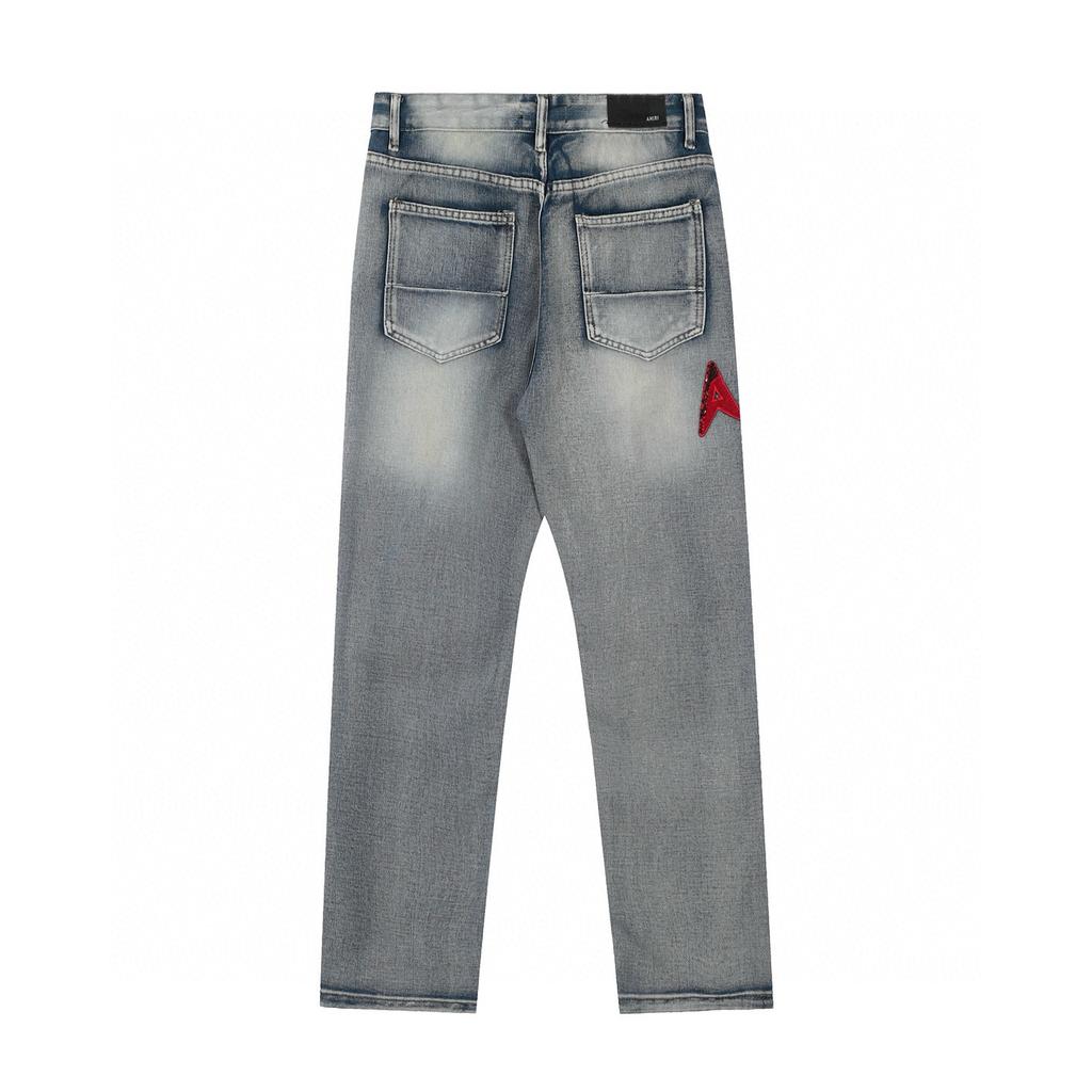 Amiri Trendy American Style Internet Famous Jeans with Fabric Patches, Torn Holes, Embroidery, Casual Trendy High Street Pants
