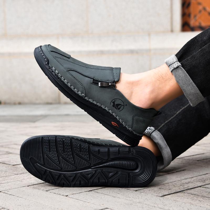 2025 Heren Plus Size Zomer Leren Loafers: Handgestikt Low-Top Skate Stijl