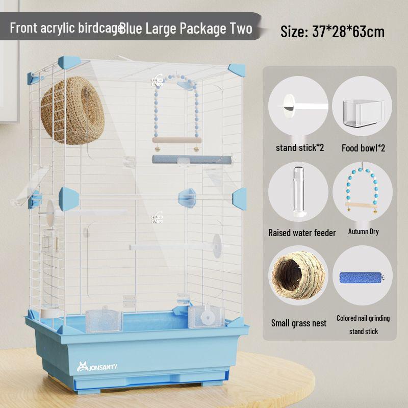 Large Transparent Acrylic Bird Cage with Toilet for Cockatiels and Parrots