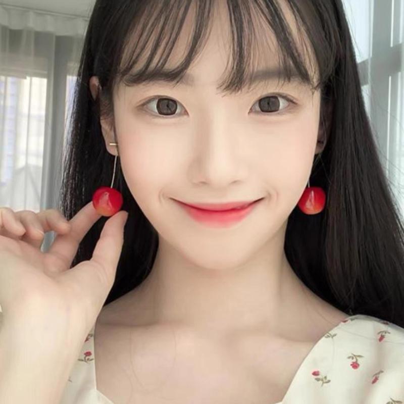 3D Red Cherry Fruit Drop Dangle Earrings Plastic Fruit Sweet Funny Ear Clips for Women Girls Tassels Aesthetic Jewelry
