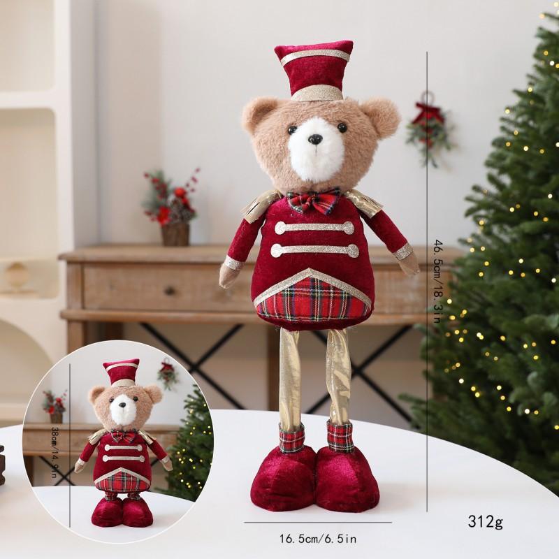 Plush Christmas Bear Ornament Decorative Figurine Holiday Display Window Party Decoration