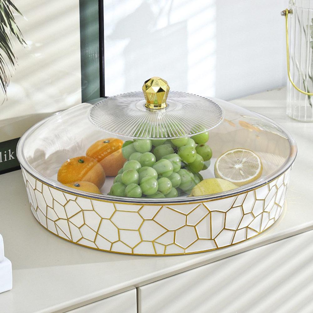New Round Fruit Plate with Lid Transparent Fruit Tray Stone Grain Fruit Tray Desktop Sundries Storage Box Fruit Bowl
