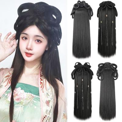 Pelucas Hanfu Sintéticas para Mujer Moño Integrado Antiguo Accesorio de Baile Pelucas Peluca de Disfraz Perezoso