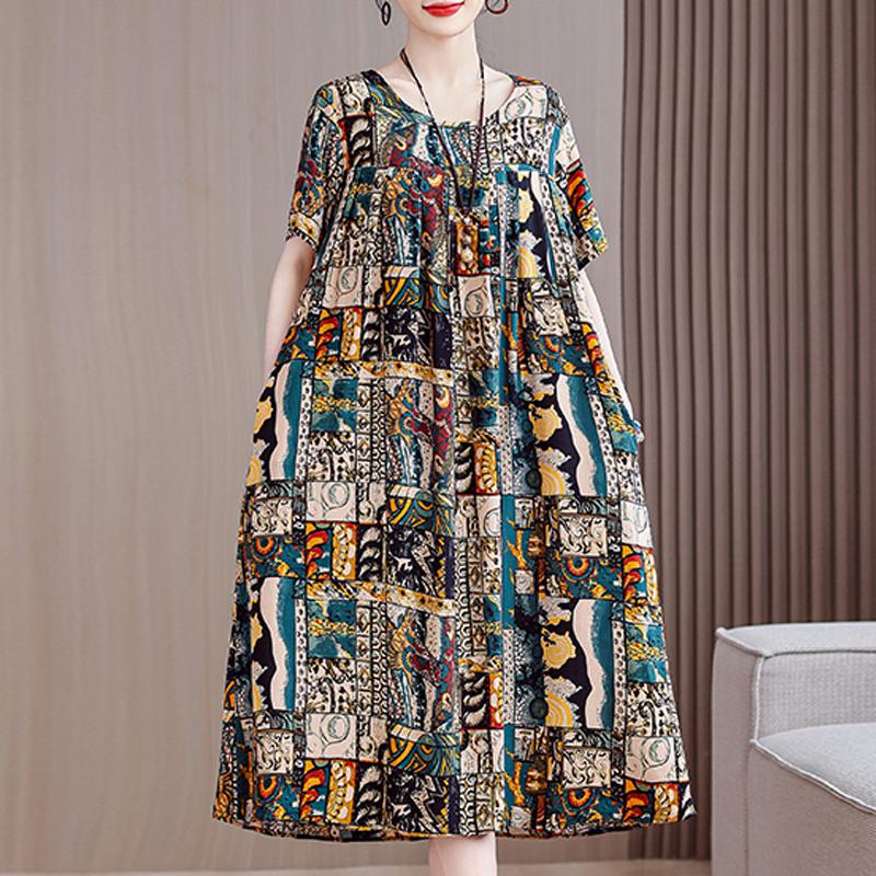 Letné oversize šaty Elegantné dámske dlhé šaty s krátkym rukávom Plus veľkosti