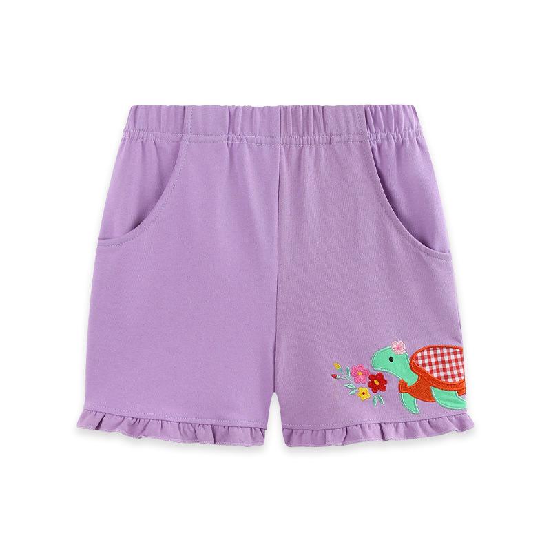 Summer 2026 Girls  Cartoon Embroidered Shorts - European American Style 7Y(125cm)