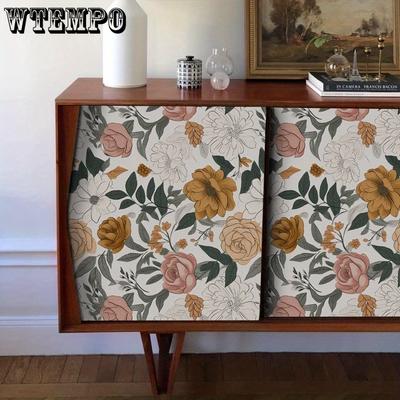 1 rol Tapet autoadeziv cu flori retro, Autocolante de perete detașabile, Impermeabil, Tapet autocolant pentru îmbunătățirea casei, Material de construcție