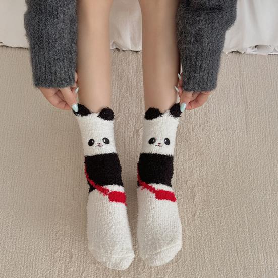 1/5 Pairs Sleeping Socks Cartoon Panda Design Thickened Coral Velvet Warm Winter Socks Mid-Tube Floor Socks