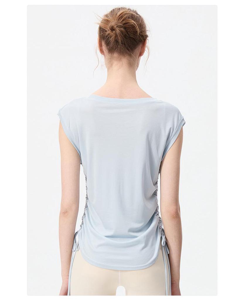 Women's Quick-Dry Slimming Sleeveless Tank Top with Side Drawstring for Running, Fitness, and Yoga