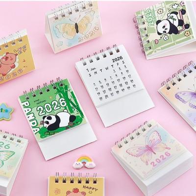 Creative Small 2026 Desk Calendar Cartoon Desktop Decoration Schedule Planner Standing Flip Coil Calendar for Gifts