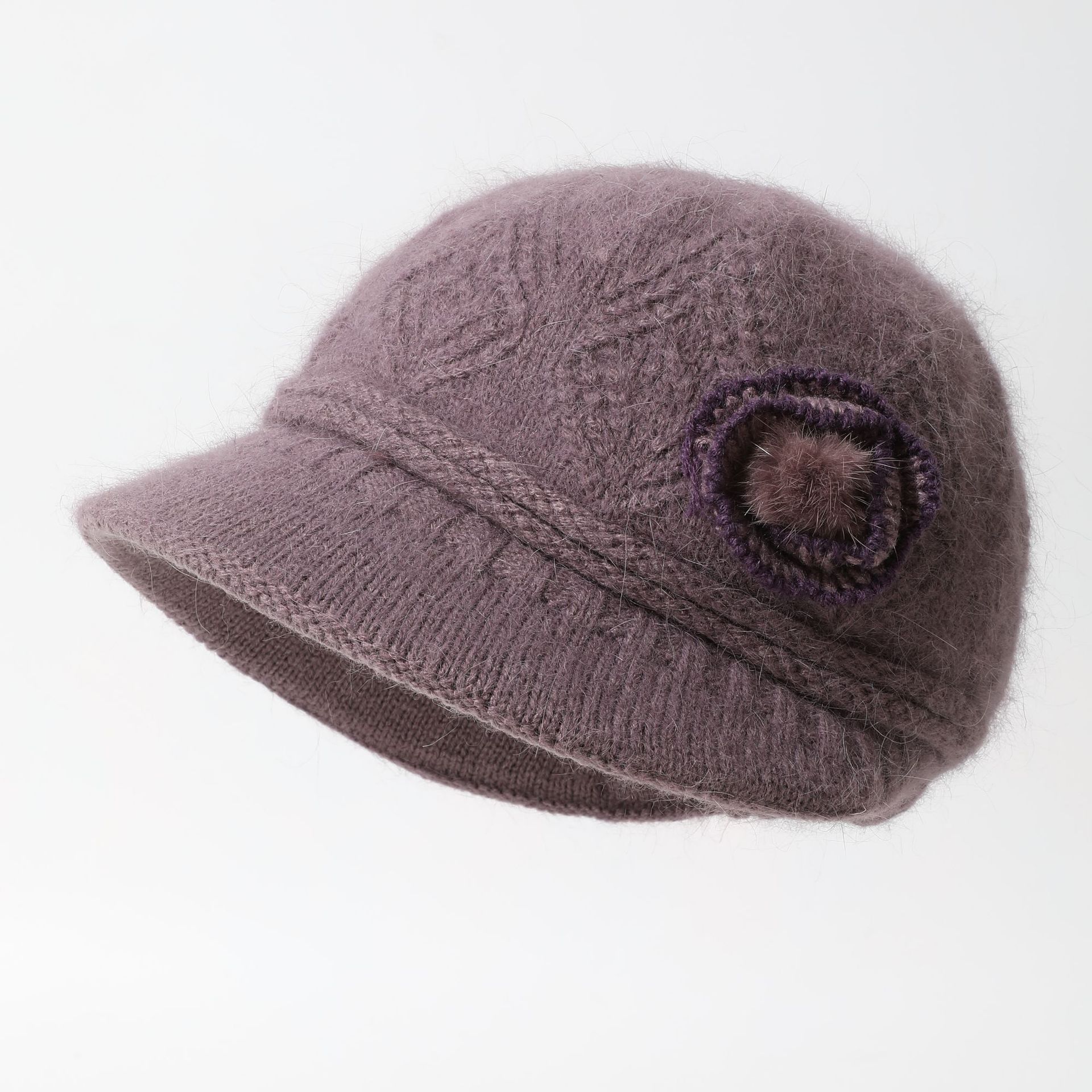 

Thickened Rabbit Hair Knit Rabbit Hair Hat for Female Middle Aged and Elderly Grandmother Mothers Versatile and Fashionable Ear Protection Basin Hat average size
