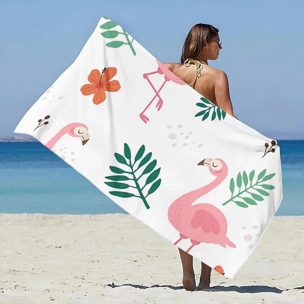 Flamingo & Floral Print Beach Towel - Soft Absorbent Towel for Summer Fun, Vibrant Designs for Everyday Use and Comfort