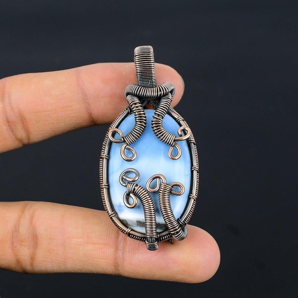Owyhee Opal Pendant, 999 Copper Wire Wrapped Jewelry, Gemstone Pendant, Gift For Her Handmade Dainty Jewelry